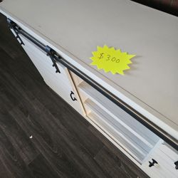 White TV stand With Black Hardware