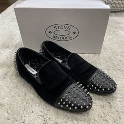 Men’s Steve Madden Black Velvet Spike Studded Loafers / Slippers Shoes