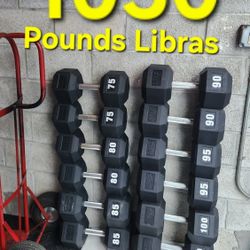 1050 Pounds&Libras TOTAL
75s To 100s Set. Hex Dumbbells 

Rack Doesn't Included 

Delivery for extra

NOT SOLD SEPARATELY 