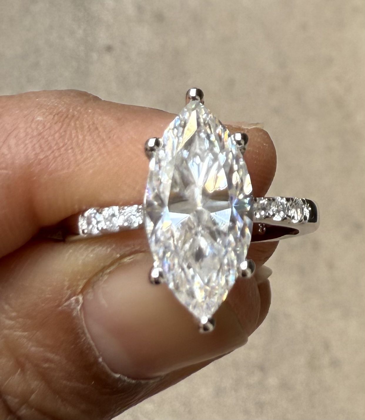 Elongated solitaire engagement ring for women, S925