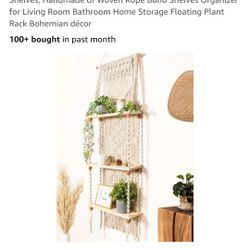 🌿 Macrame Wall Hanging Shelf – 3 Tier Boho Plant Hanger & Floating Organizer – Handmade Rope Décor + FREE Triangle Decoration