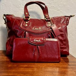 Red Coach Purse With Matching Wallet
