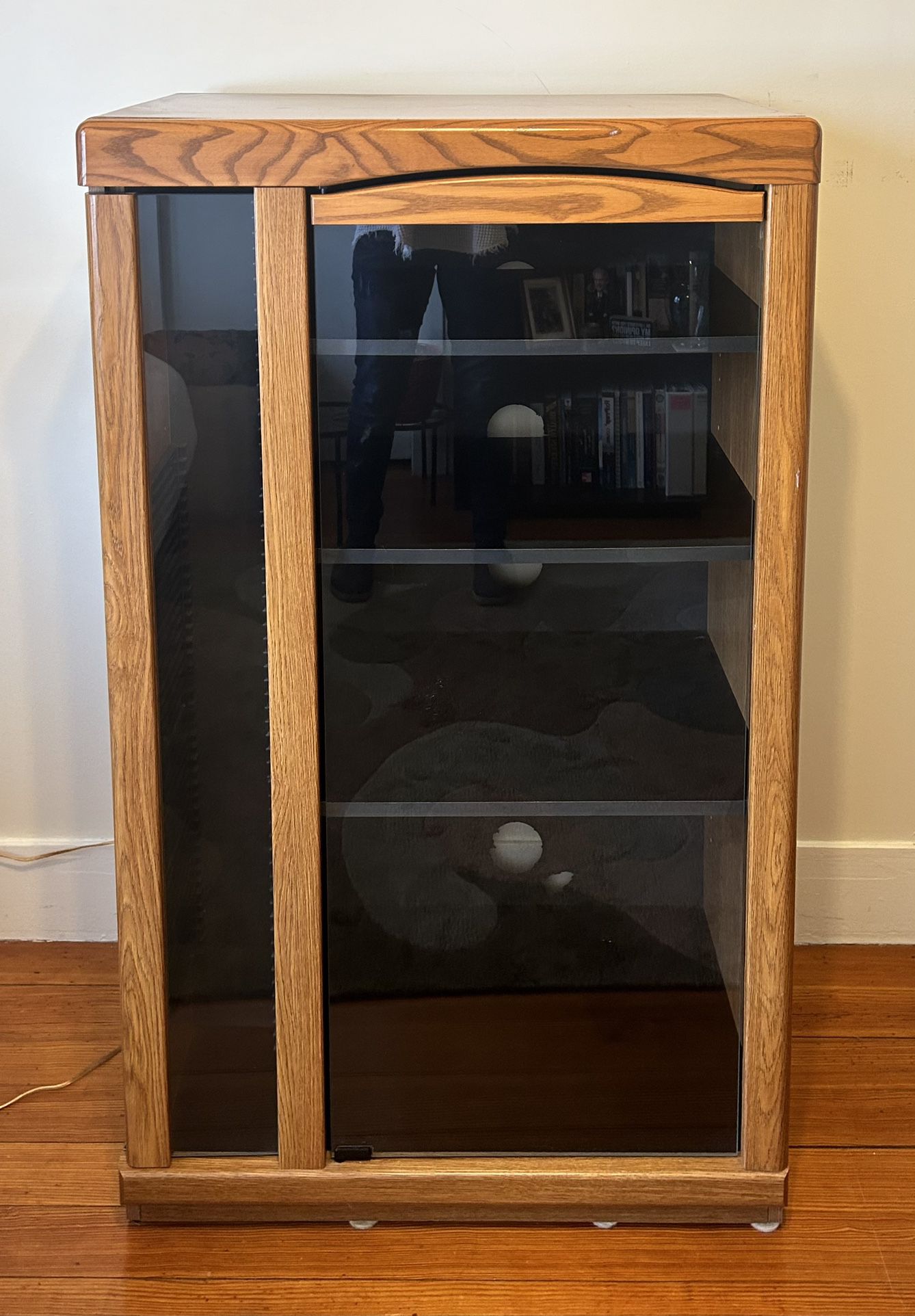 TV Stand Media Storage Cabinet with Glass-Enclosed Shelves