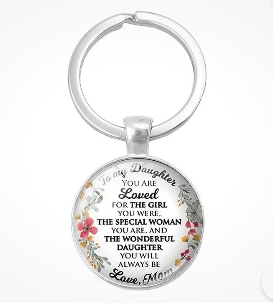 To My Daughter Love Mom Time Stone Chain Metal Keychain Pendant New
