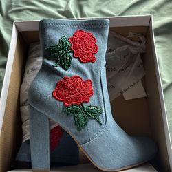 Rose denim boots