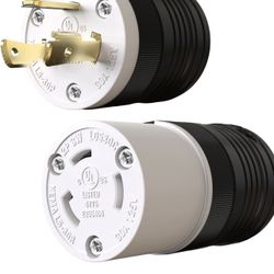1 Set NEMA L5-30P & NEMA L5-30R Locking Plug and Connector, Twist Generator Male and Female Adapter, 30 Amp, 125/250 Volt, 2-Pole 3-Wire Grounding, UL