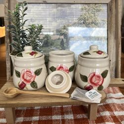Vintage ROSE Sugar Jar Small Vintage Rose Canister Ceramic Rose Jar Rose Co. Jar