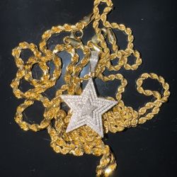 20g 10k Solid Gold Diamond Cut Rope Chain 10k Gold Hollow Rope Chain 10k Star Pendant Natural Diamonds