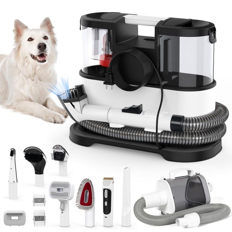 Dog Grooming Set, Pet Vacuum Cleaner, Pet Blower, Drying and Suction 2 in 1 with 8 Pet Grooming Tools, 11.5KPa Pet Grooming Vacuum Cleaner for Sofa/St