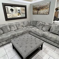 🍄 Lindyn Light 5-Piece Sectional With Chaise | Sectional-Beige |  Sofa | Sleeper | Loveseat | Couch | Sofa | Sleeper| Living Room Fu