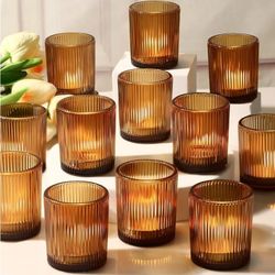36pcs Vintage Amber Votive Candle Holders, Glass Small Tea Lights Candle Holders for Table Centerpiece for Home Decor Party Fall Boho Decor(36,Amber)