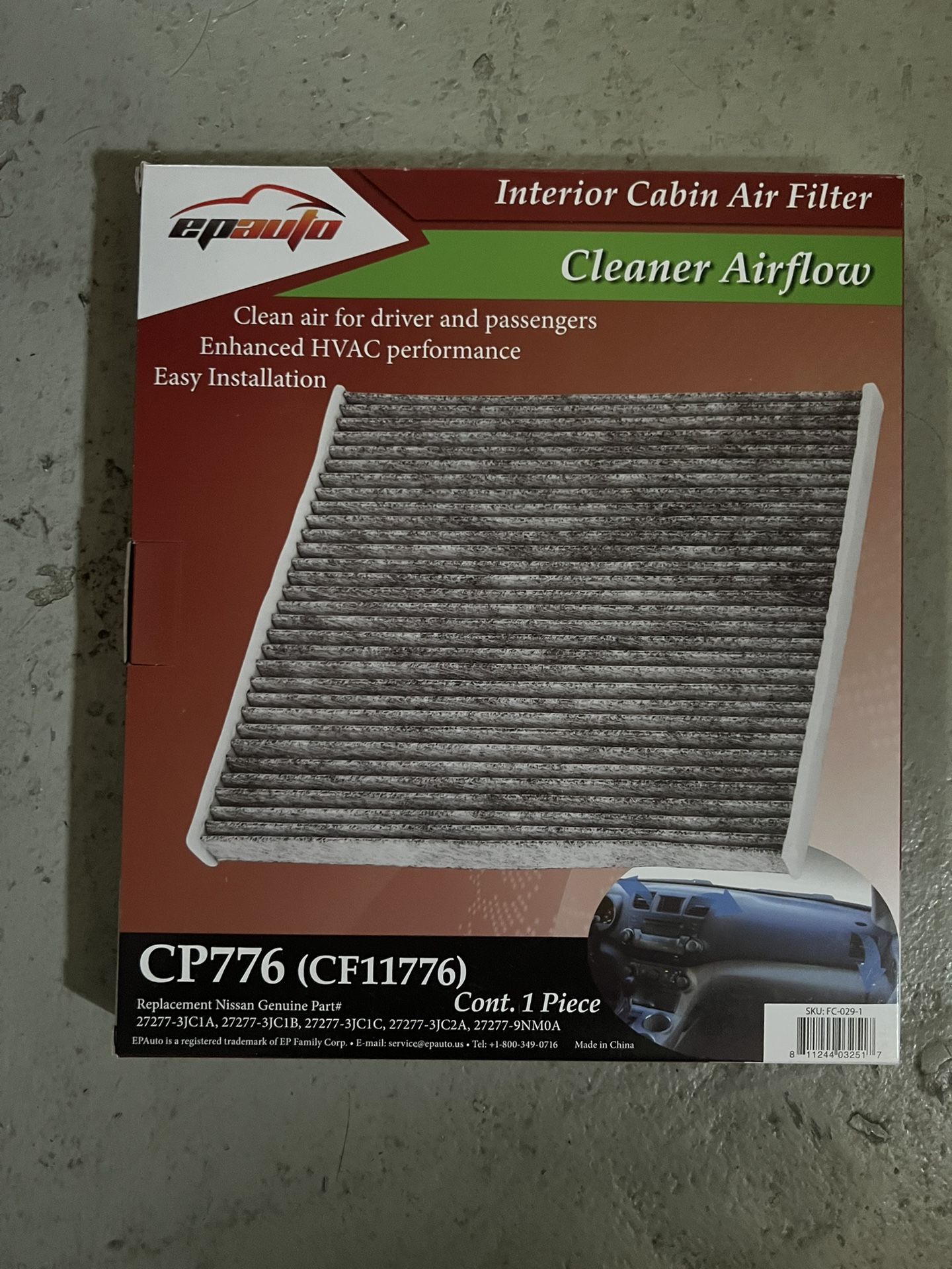 EPAuto CP776 (CF11776) Cabin Air Filter with Activated Carbon Replacement for Nissan Altima (2013-2018), Maxima (2016-2023) New