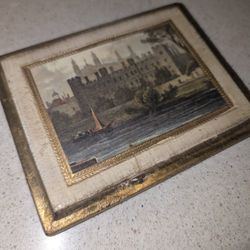 Vintage Gold Leaf Wood Plaque From Italy With Picture Of Eton College 