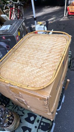vintage woven bamboo and rattan rectangular serving tray