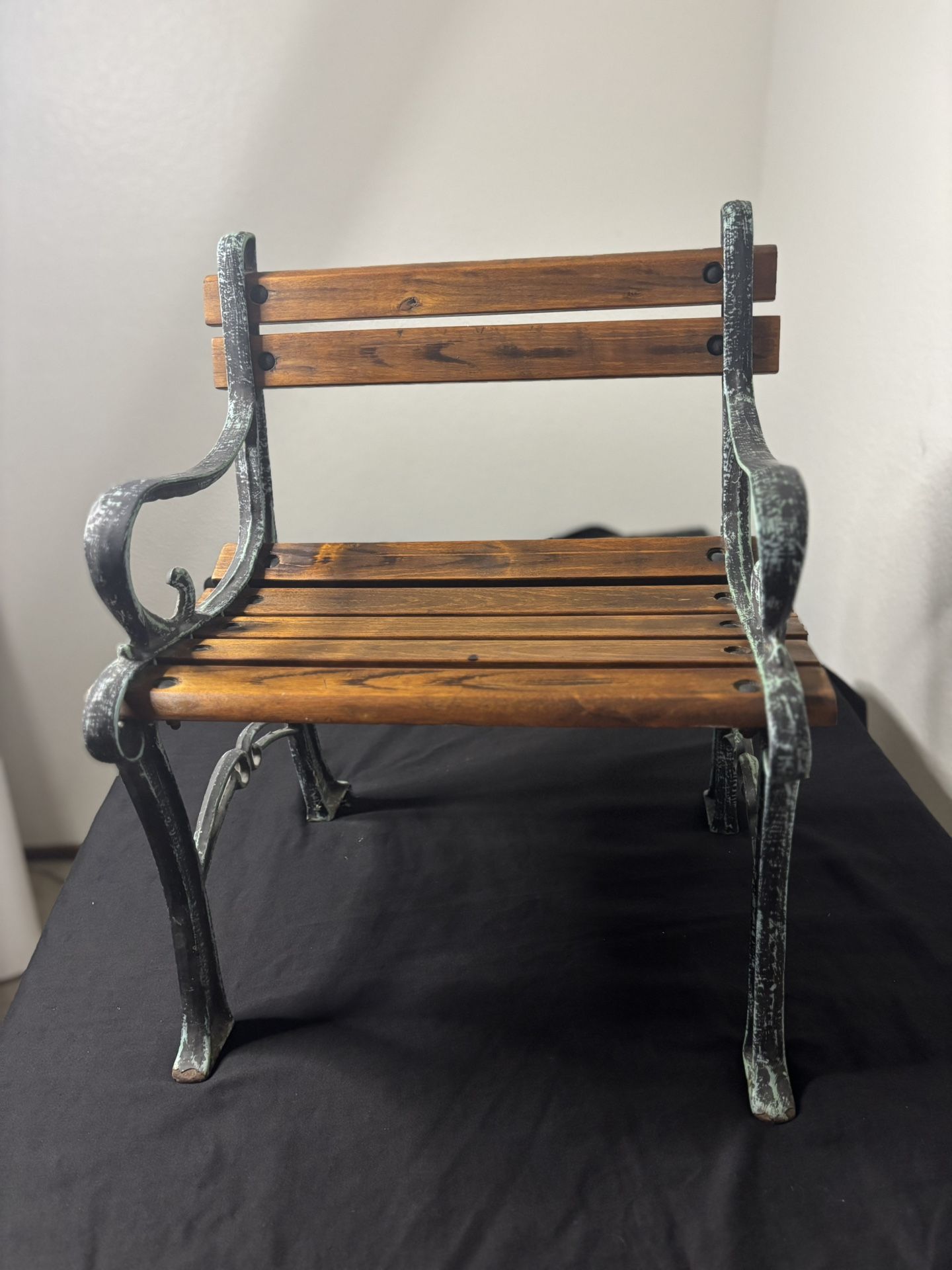 Vintage Cast Iron Wood Slatted Chair For Child