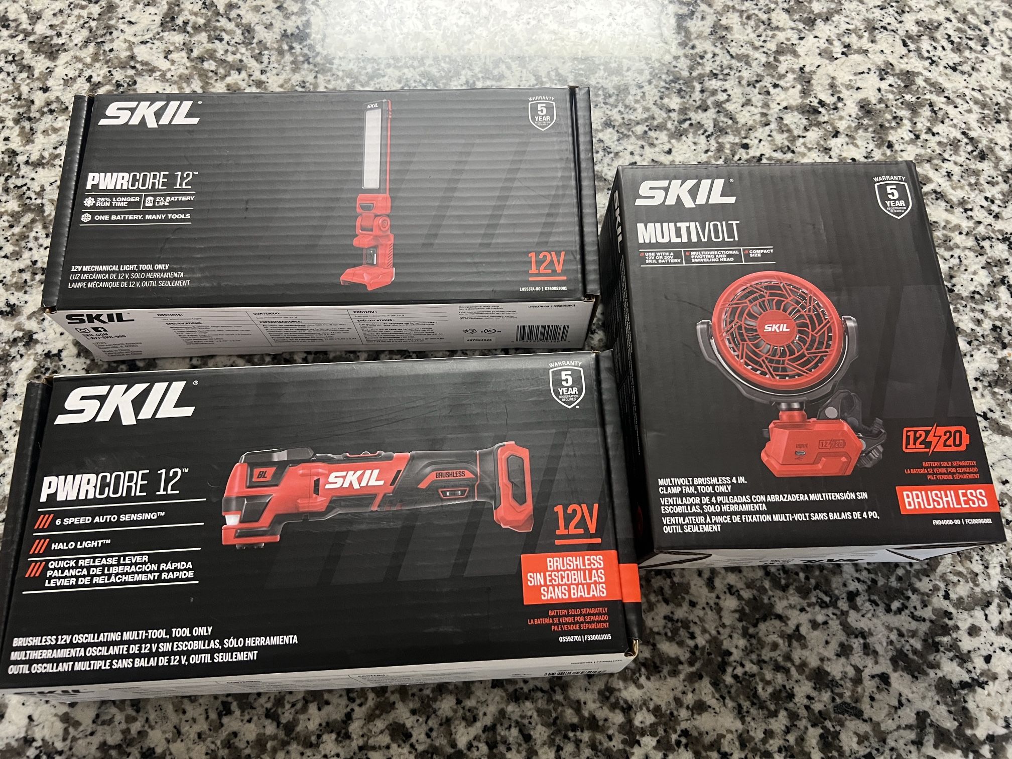 Skil Brushless 12V Oscillating Multi-tool, 12V Mechanical 600 Lumens Light & Brushless Clamp Fan 