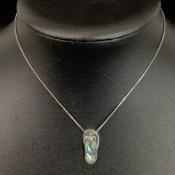 Sterling Silver Abalone Flip Flop Sea Turtle Pendant Necklace 18” 