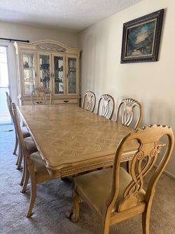 Formal Dining Table Set with Chairs and China Cabinet