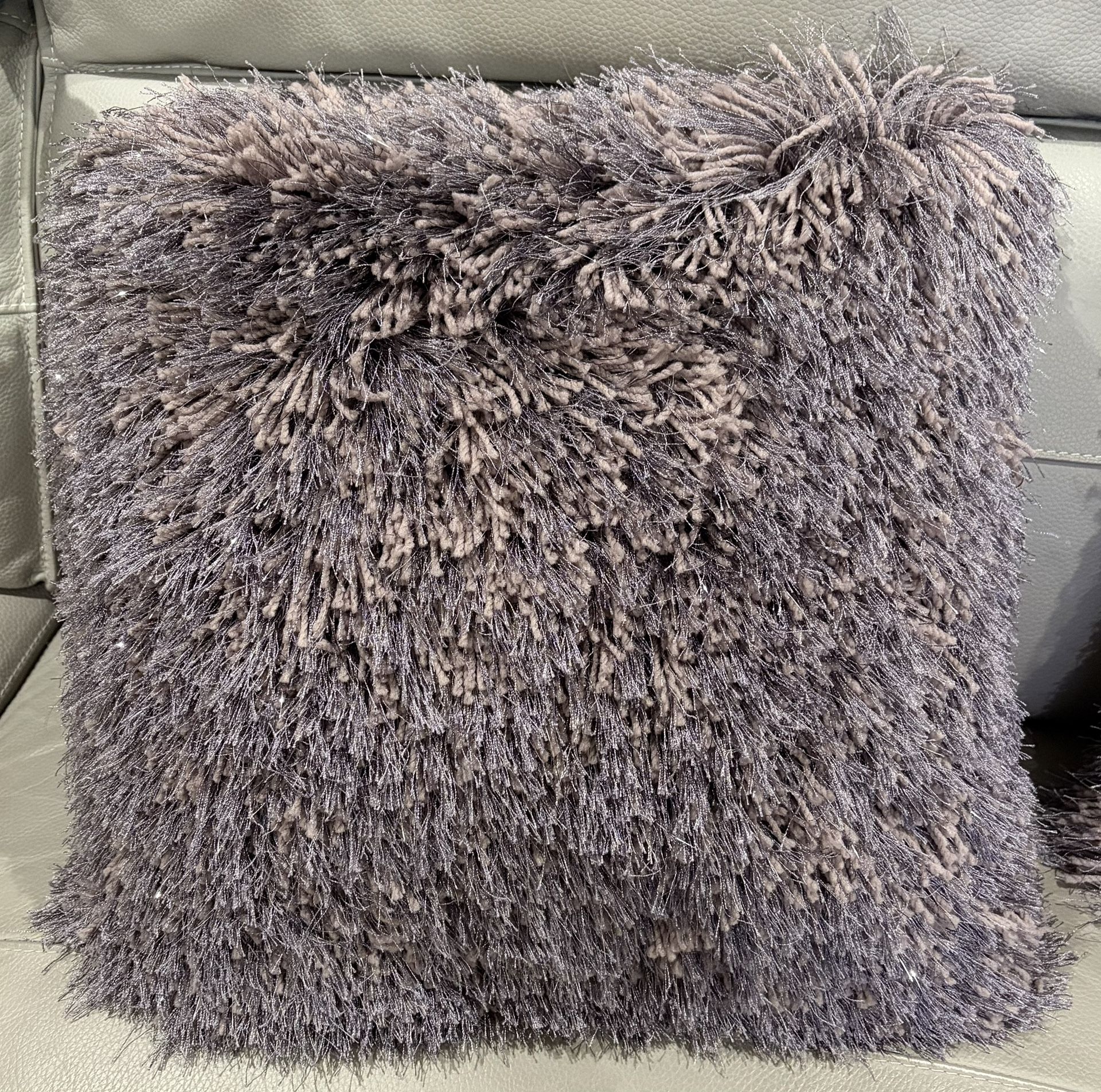 (3 Available) Mina Victory Lavender Purple Nourison Shag Silver Shimmer Yard Decorative Throw Pillow 17”x17”