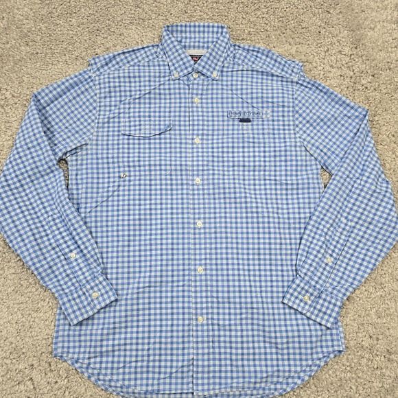 Vineyard Vines Shirt Mens Medium Blue Plaid Harbor Lightweight Vented Fishing