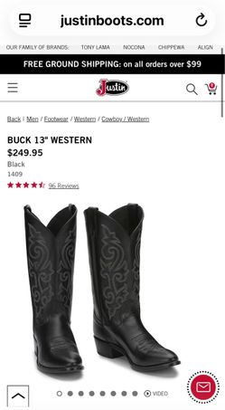 cowboy boots Justin  worn once mens 9 D retail-239$ + tax