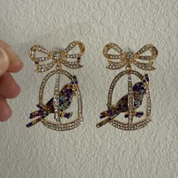 Women’s vintage gold and multicolor bird cage Earrings