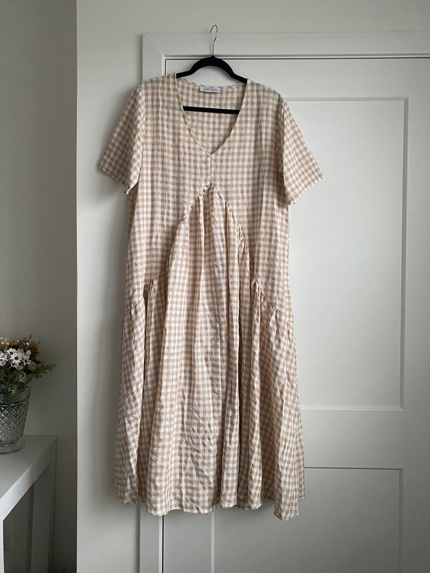 Petal And Pup Cream And White New Gingham Dress Sz L
