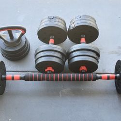 44lb Adjustable Dumbbells With Kettlebell And Barbell Set