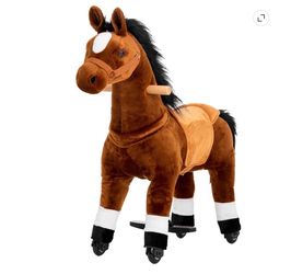 Ride on Horse Toys Mechanical Riding Pony with Wheels for 3-5 Years Old Ride on Pony Outdoor (Brown)