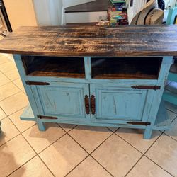Rustic Turquoise Entertainment Stand