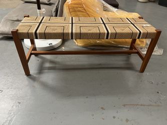 Prita Bohemian Paper Loom & Natural Mahogany Wood Dining Bench | Entryway