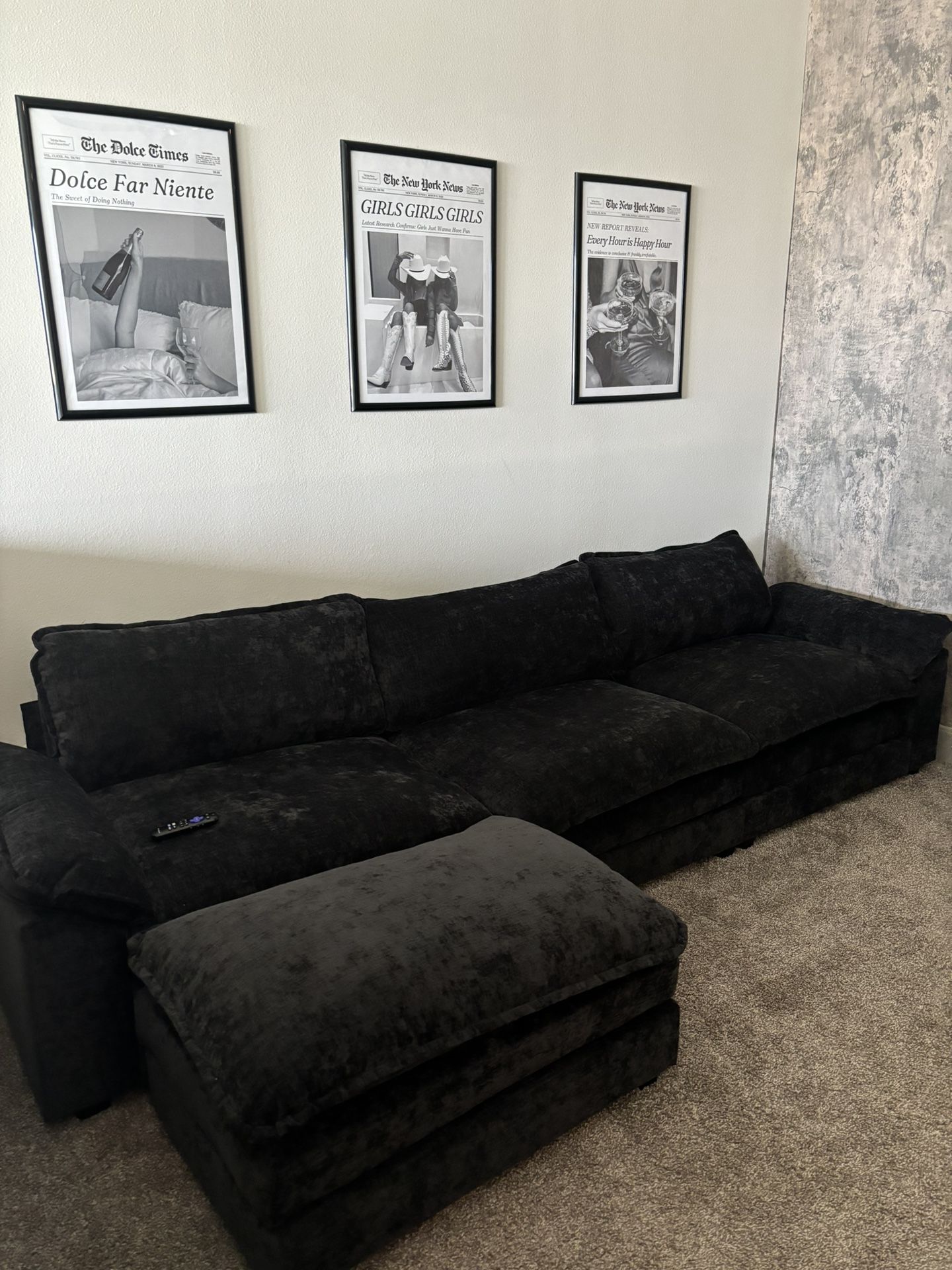 Black Deep Sofa With Ottoman