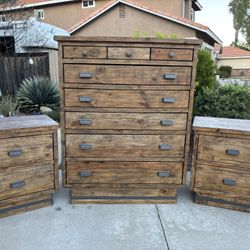 Rustic Solid Distressed Wood Dresser Chest of Drawers and Nightstand Furniture Set Excellent Condition Originally $3,000