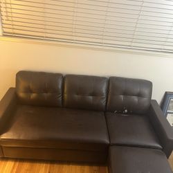 Brown Leather Two Piece Small Sectional