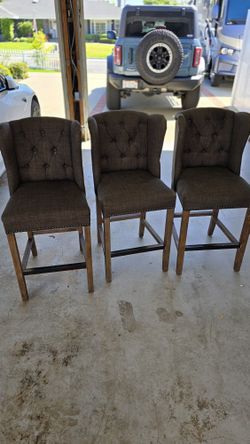 3 Bar/Island Stools, Counter Height, Charcoal Grey, Rustic Wood