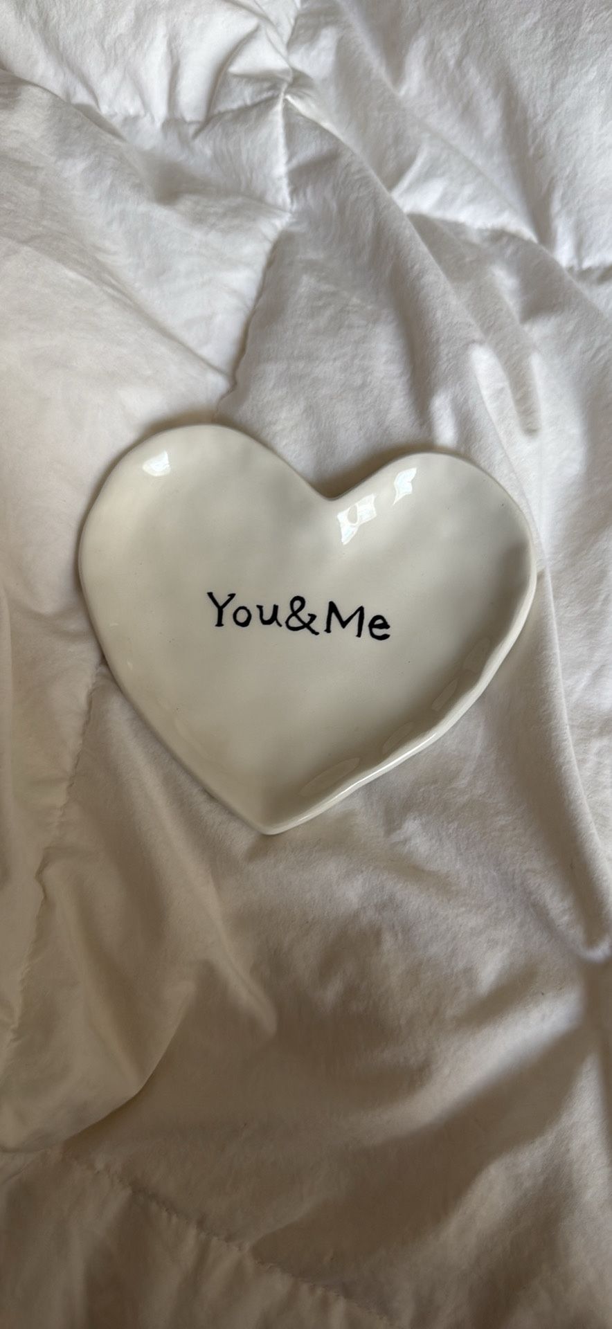 Ceramic Heart Trinket Jewelry Dish – “You & Me” – So Cute!