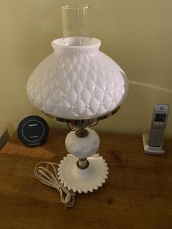 White Milk Glass Table Lamp With Trinket Bowl