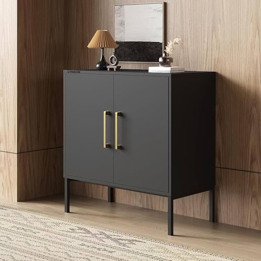 Storage Cabinet with Doors and Shelves, Free Standing Office Cabinet, Modern Wood Buffet Sideboard for Kitchen, Living Room, Bedroom, Hallway, Black