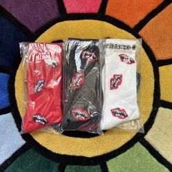 Red Set Of 3 Chrome Hearts Chomper Socks
