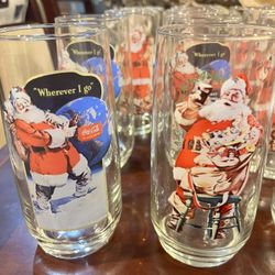 Vintage Christmas Santa Coca Cola Glasses Norman Rockwell 