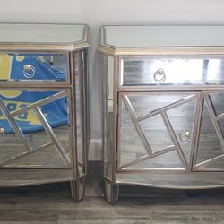 3 Drawer Mirror Nightstand Set of Two