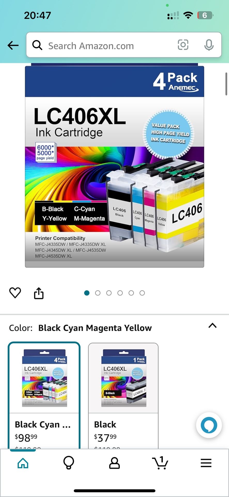 LC406XL LC406 Ink Cartridges for Brother Printer Compatible with Brother MFC-J4335DW Ink Work for MFC-J5855DW MFC-J6555DW MFC-J4535DW Printers (Black 