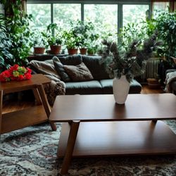🎊Brand New🎊Mid-Century Modern Wood Shelf 2-Piece Coffee Table Set, Walnut Finish