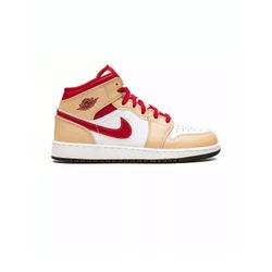 NEW SIZE 10- MEN'S JORDAN 1 MID LIGHT CURRY CARDINAL