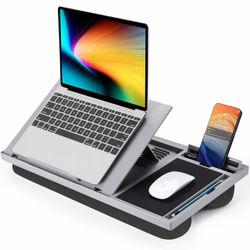 Brand New LORYERGO Adjustable Laptop Desk with Cushion, Mouse Pad & Cellphone Slot - Laptop Stand for Bed & Couch, Riser for Home & Office (Grey)