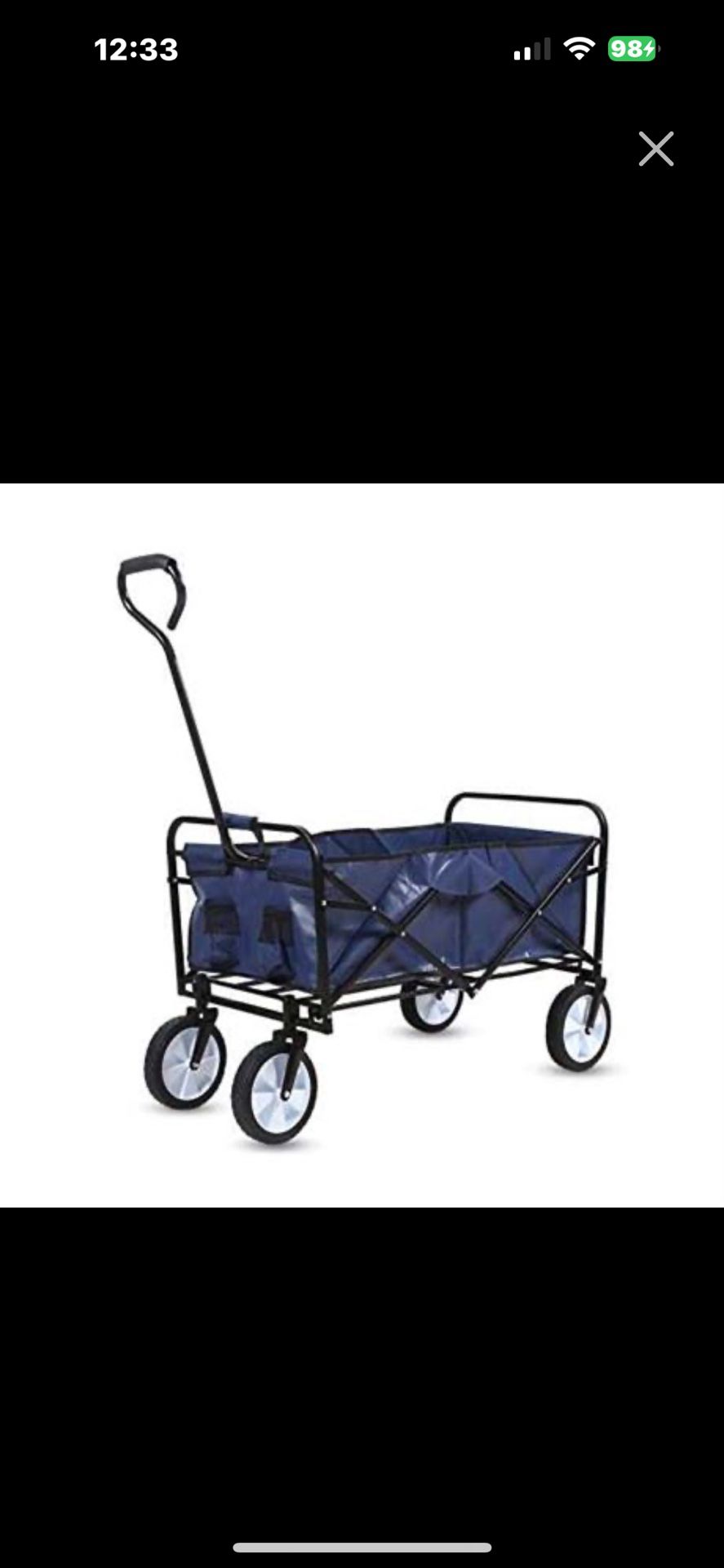 Rolling Collapsible Garden Cart Camping Wagon, with 360 Degree Swivel Wheels & Adjustable Handle, 220lbs Weight Capacity, Blue