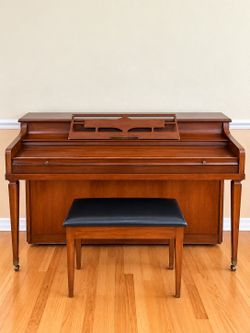 Beautiful Traditional Wood Console Piano with Matching Bench