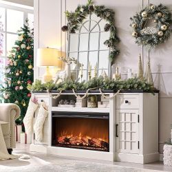 (No fireplace) Farmhouse TV Stand with Fireplace for 80" TV, 70" Entertainment Center