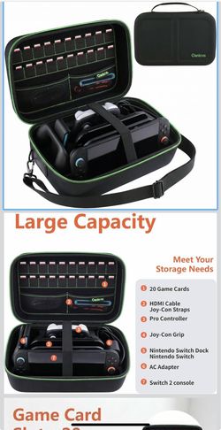 Oankrvs Carrying case for Nintendo Switch 2 (2025), Switch 2 case, with 20 Game Card Slots , Portable Travel Storage Bag for switch 2 Console & other 