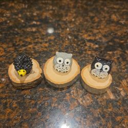 Mini Owl & Hedgehog Figurine Set – ¾”